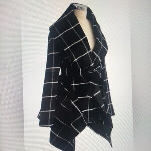 Wool Blend Symmetrical Hem Grid Print Coat Size 14